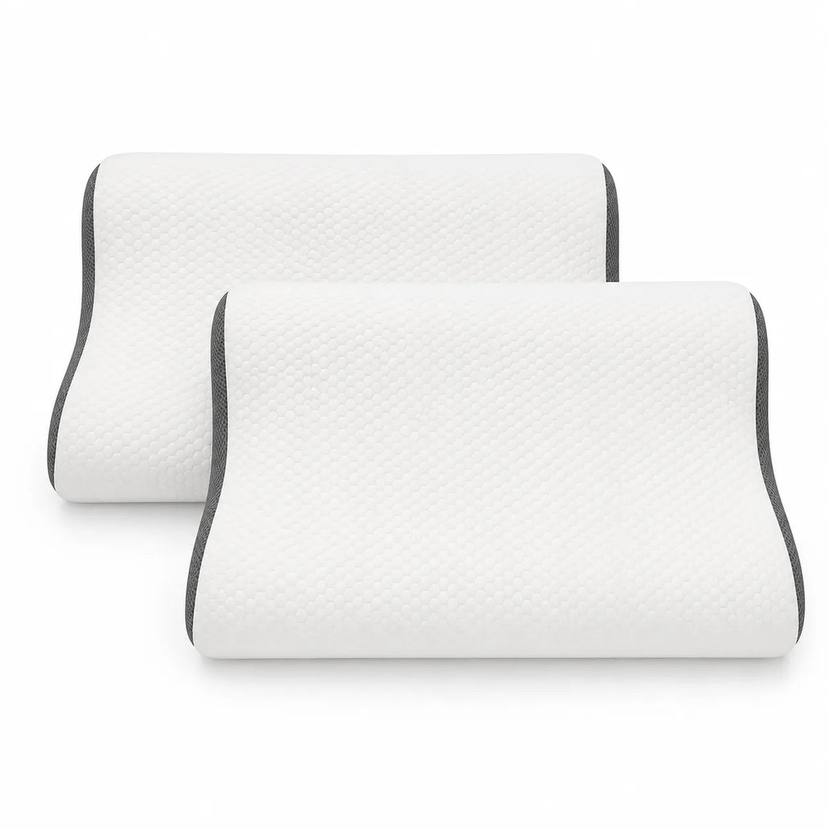 Set doua perne ergonomice cu memorie, husa alba tricot fagure si laterale gri, forma contur