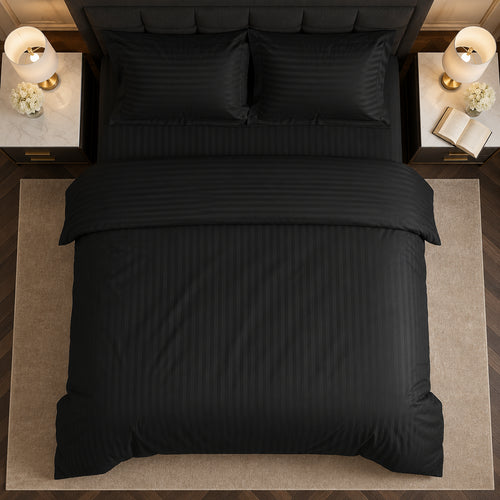 Lenjerie Bumbac Damasc Negru Top-Down