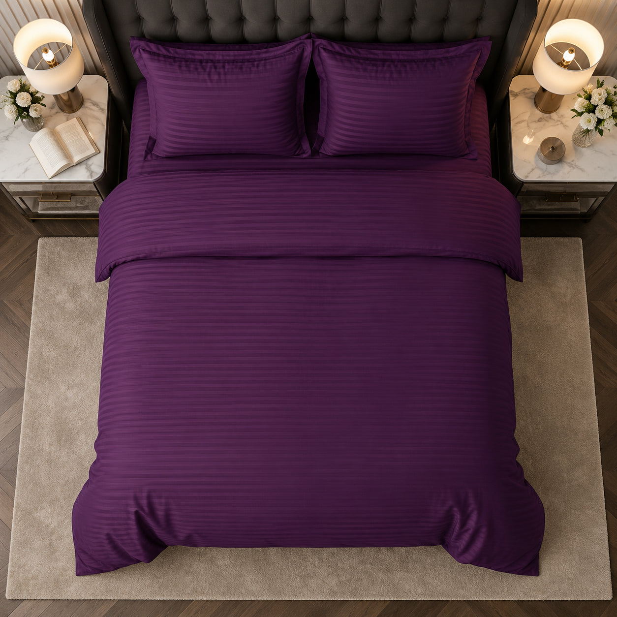 Lenjerie Bumbac Damasc Violet Top-Down