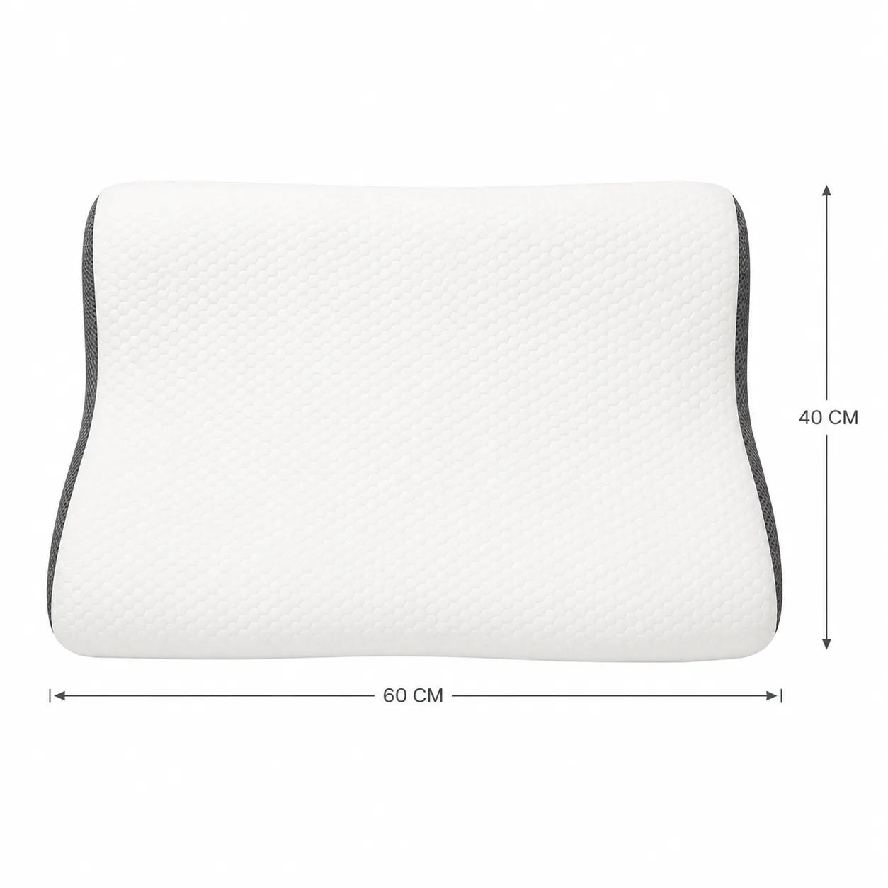 Perna ergonomica cu memorie vazuta de sus, cu dimensiuni marcate 60 cm lungime si 40 cm latime