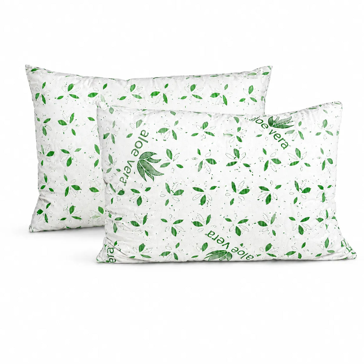 Set doua perne Aloe Vera matlasate cu imprimeu frunze verzi pe fundal alb