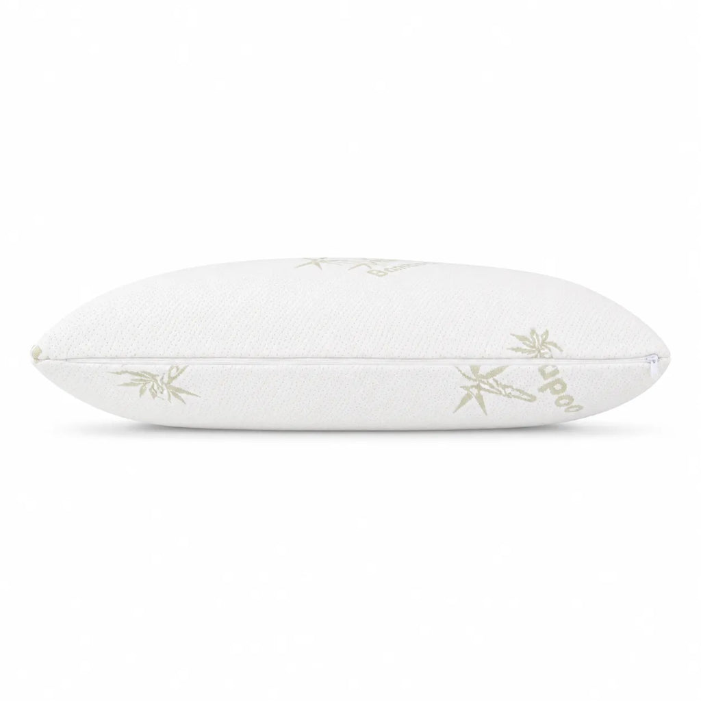 Perna memory foam cu husa bambus vazuta din profil, forma clasica cu volum plin