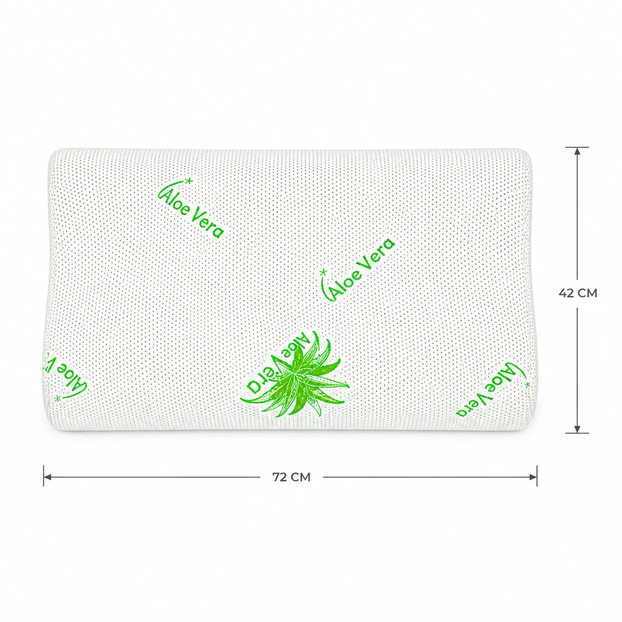 Perna ergonomica memory foam Aloe Vera vazuta de sus, dimensiuni marcate 72 cm lungime si 42 cm latime