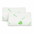 Set doua perne ergonomice memory foam cu husa alba si model verde Aloe Vera, forma contur
