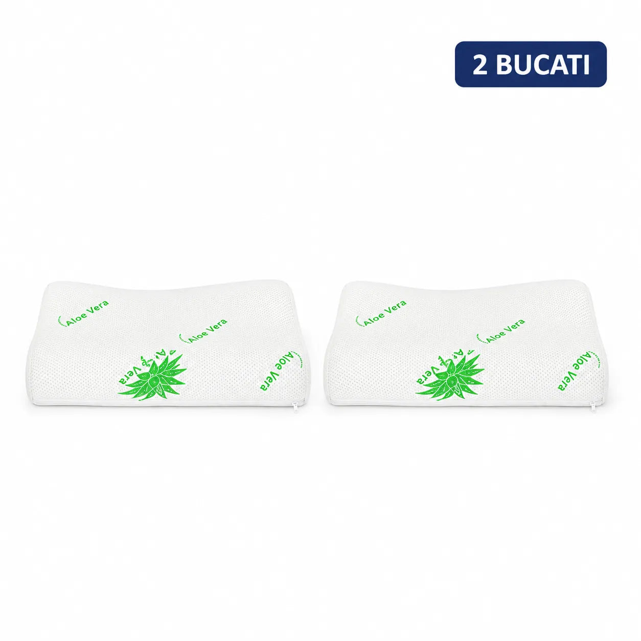 Set de doua perne ergonomice memory foam Aloe Vera, ambele vazute frontal, ambalate impreuna
