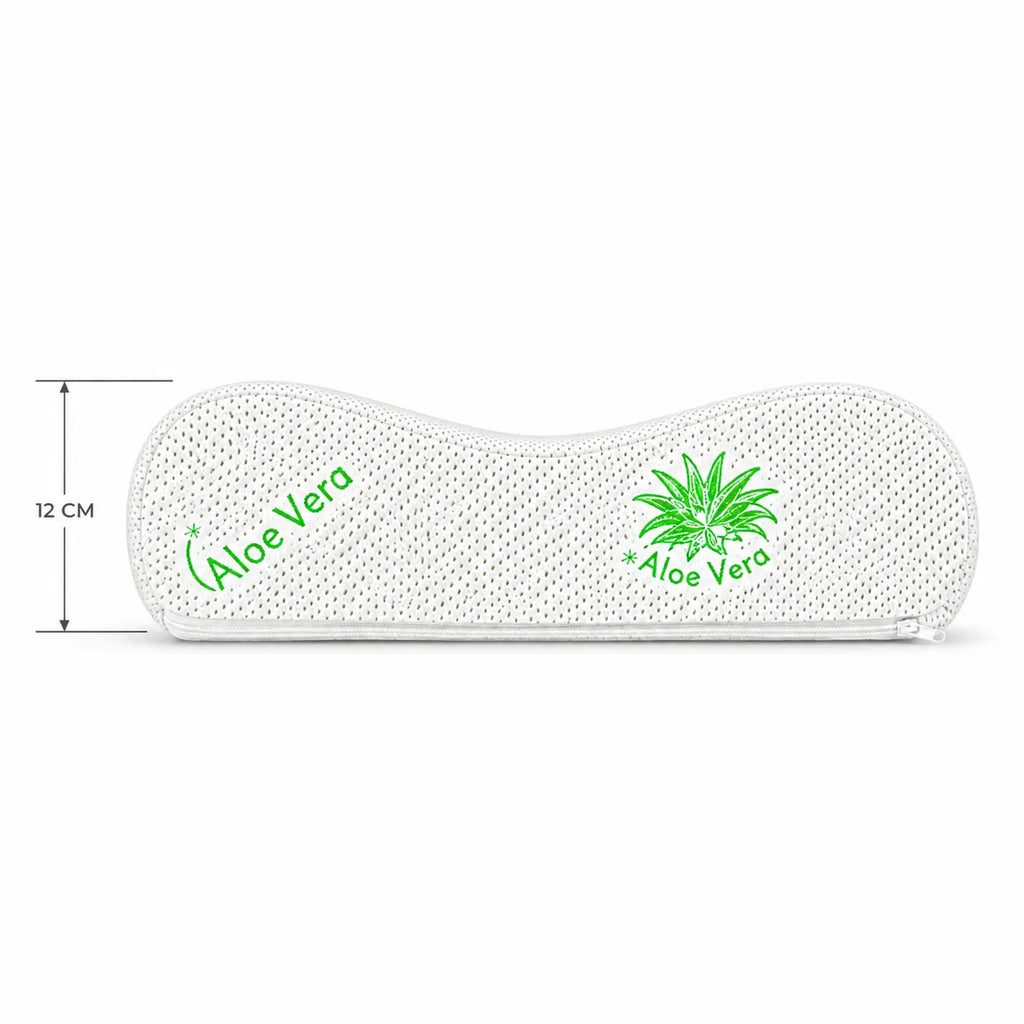 Perna ergonomica memory foam Aloe Vera din profil, forma contur cu inaltime de 12 cm