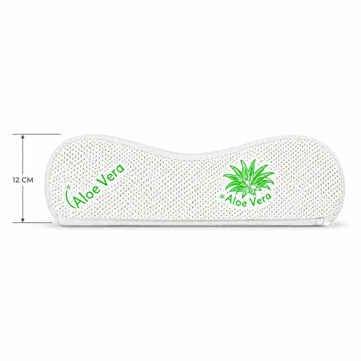 Perna ergonomica memory foam Aloe Vera din profil, forma contur cu inaltime de 12 cm