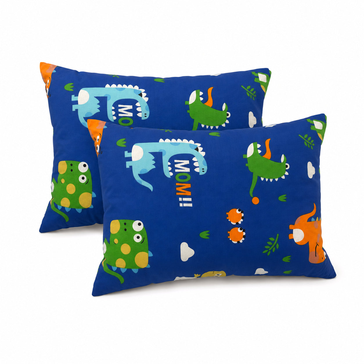 Set 2 perne copii Dino 50x70 cm bumbac imprimat albastru
