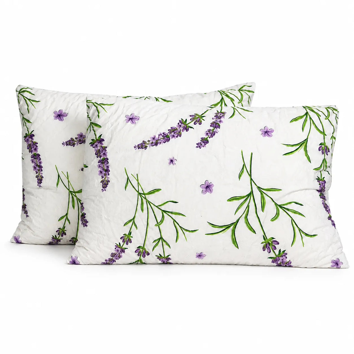 Set doua perne Lavanda matlasate cu flori de lavanda mov pe fundal alb