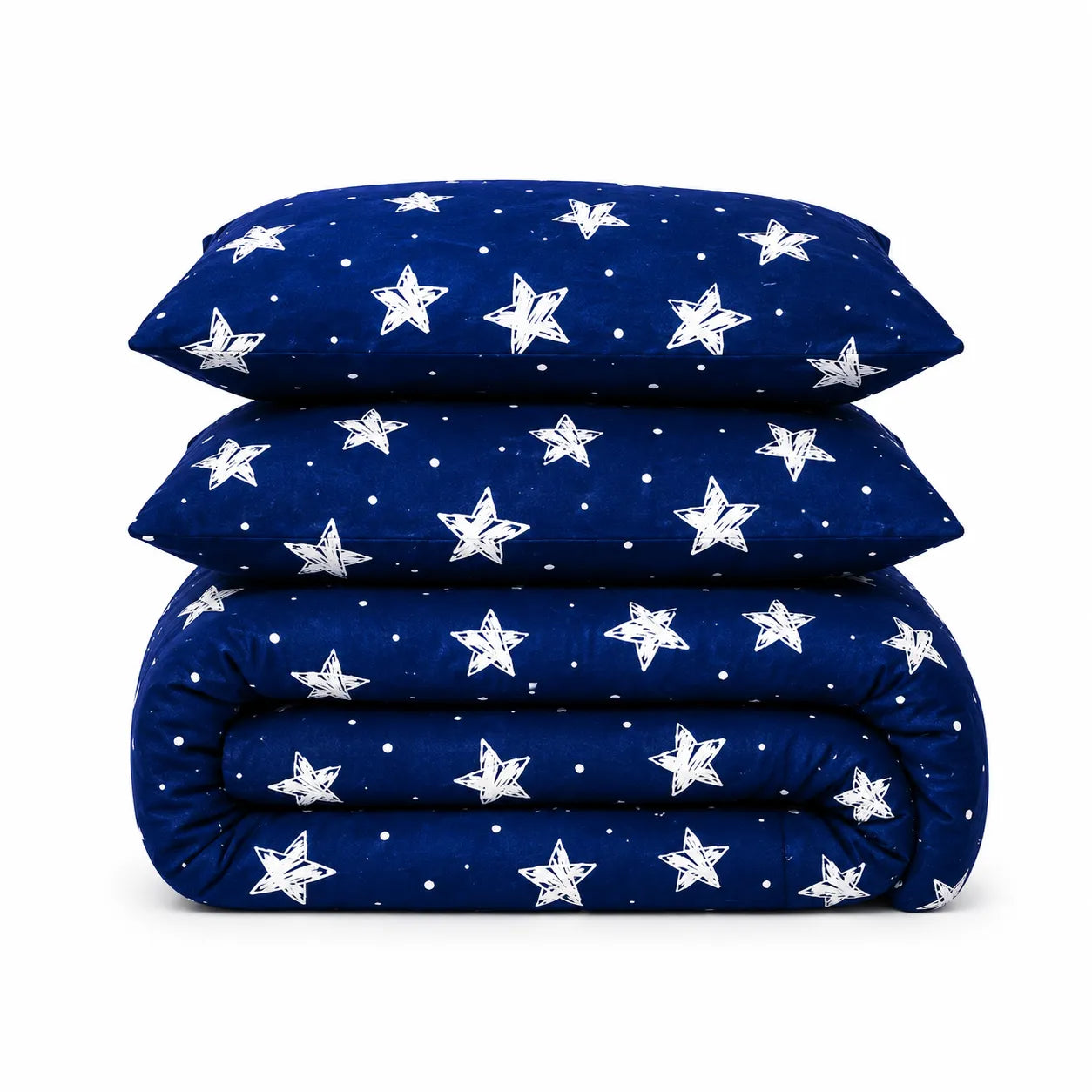 Set pilota si doua perne Galaxy cu stele albe pe fundal bleumarin