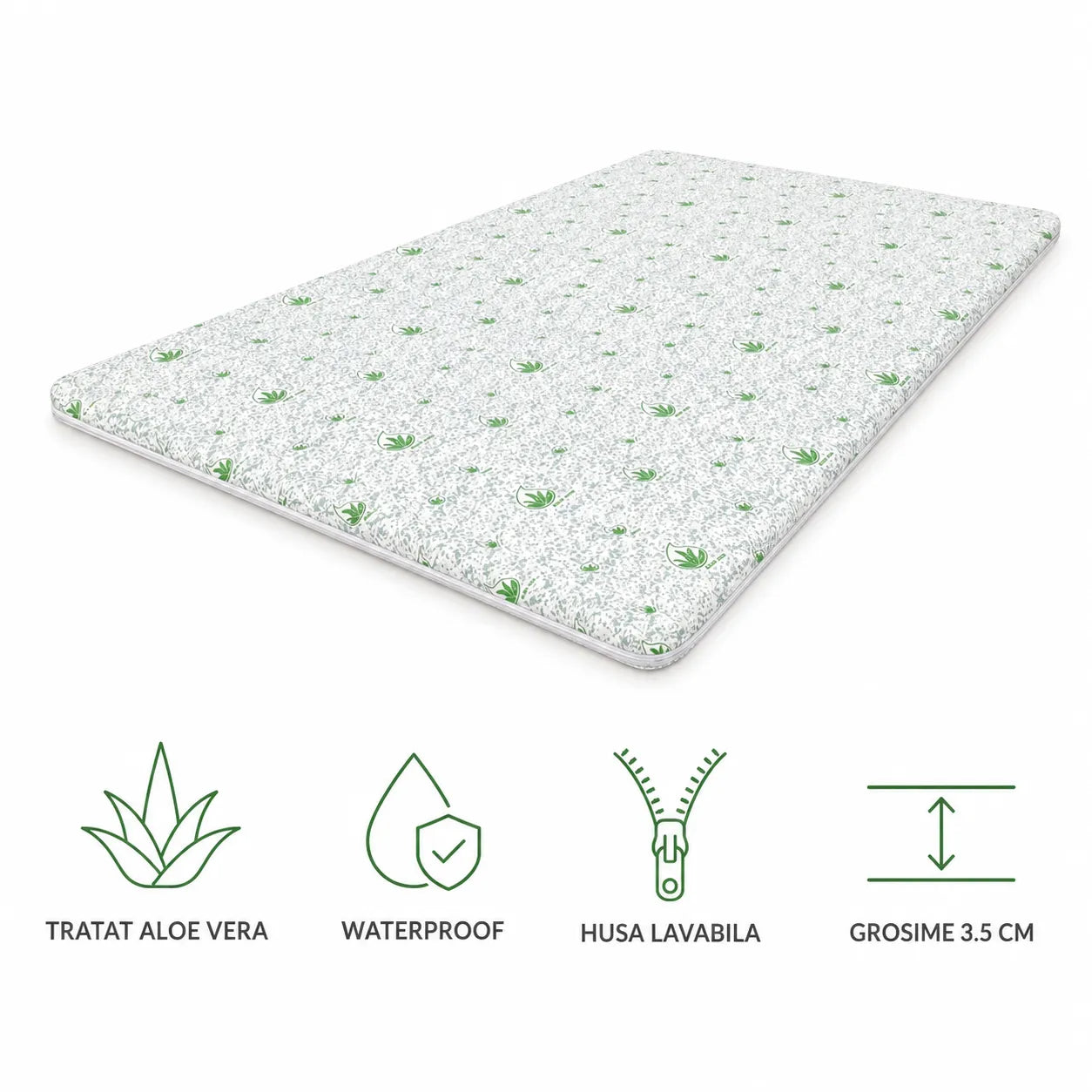Topper Aloe Vera waterproof cu husa lavabila si grosime 3.5 cm