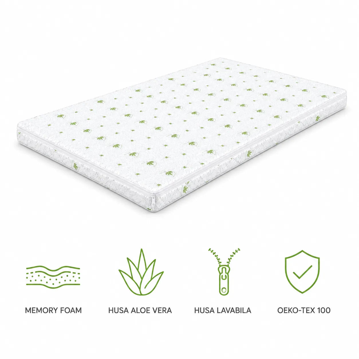 Topper Aloe Vera Memory cu husa lavabila si certificare Oeko-Tex