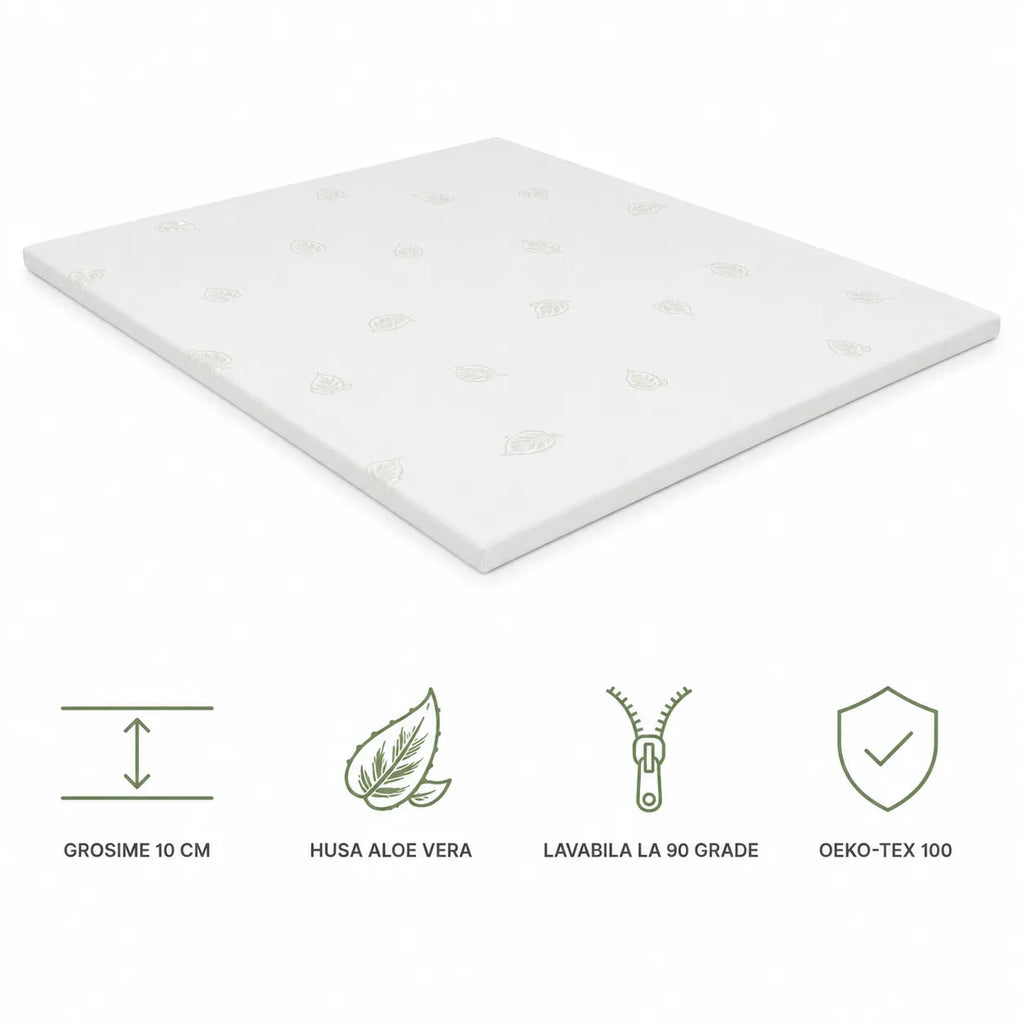 Topper Aloe Vera 10 cm cu husa lavabila si certificare Oeko-Tex