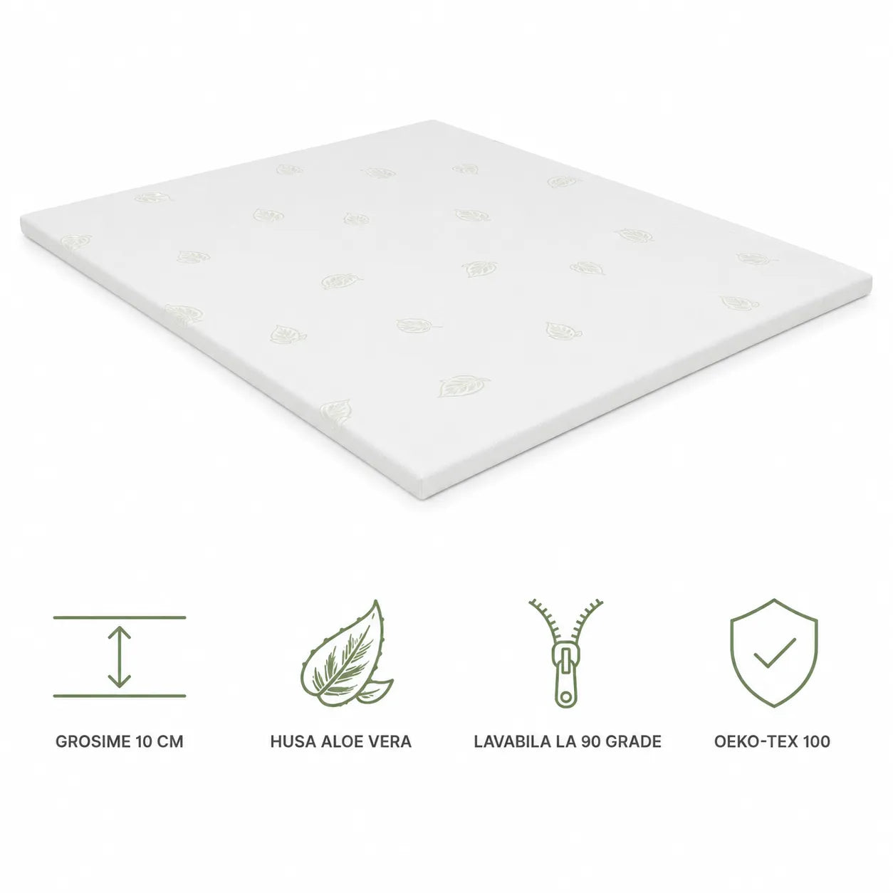 Topper Aloe Vera 10 cm cu husa lavabila si certificare Oeko-Tex